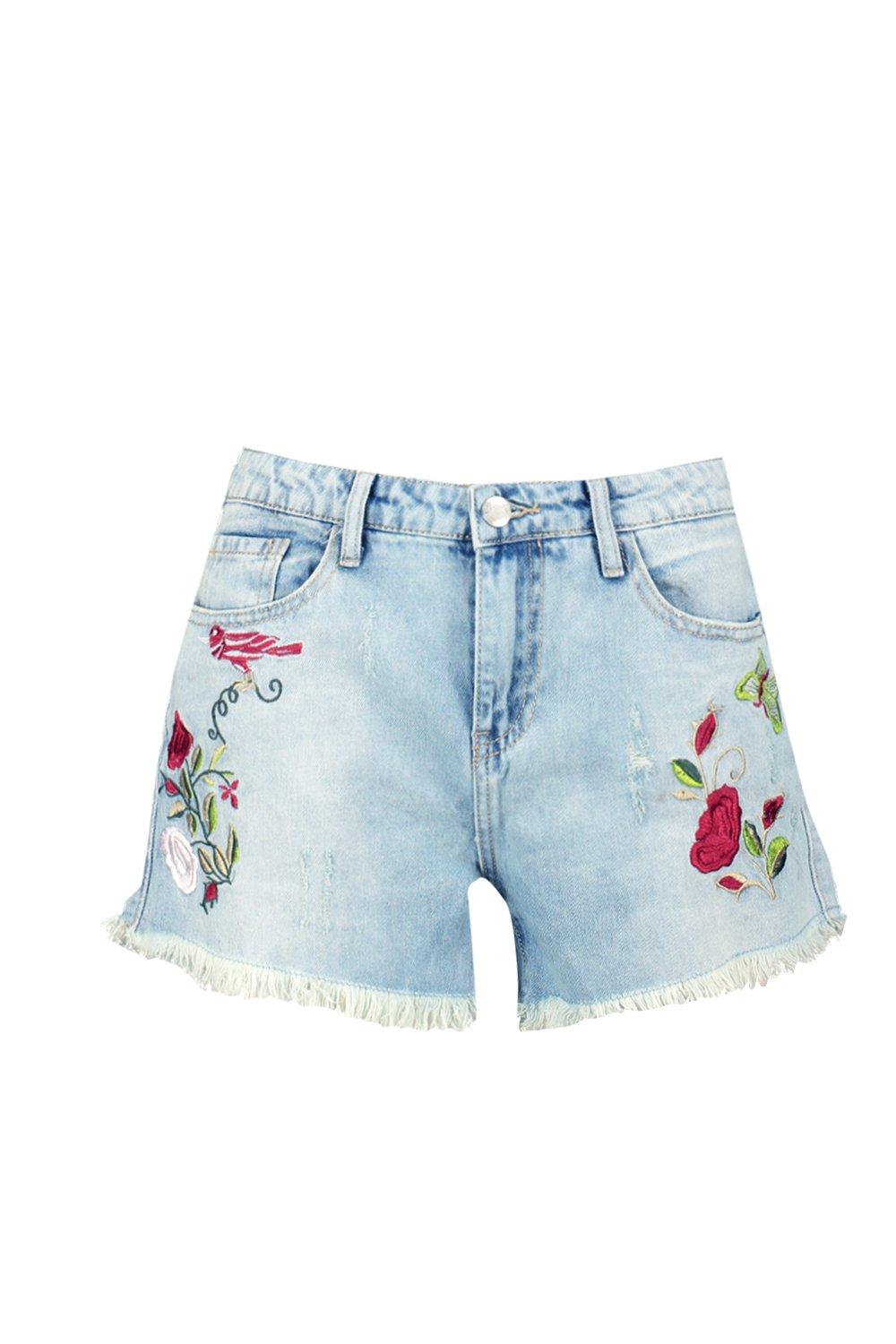 Floral embroidered hot sale denim shorts